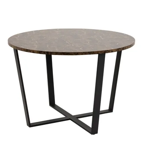 BOXED AMBLE ROUND DINING TABLE WITH BROWN MARBLE EFFECT MELAMINE TOP & BLACK LEGS (1 BOX)