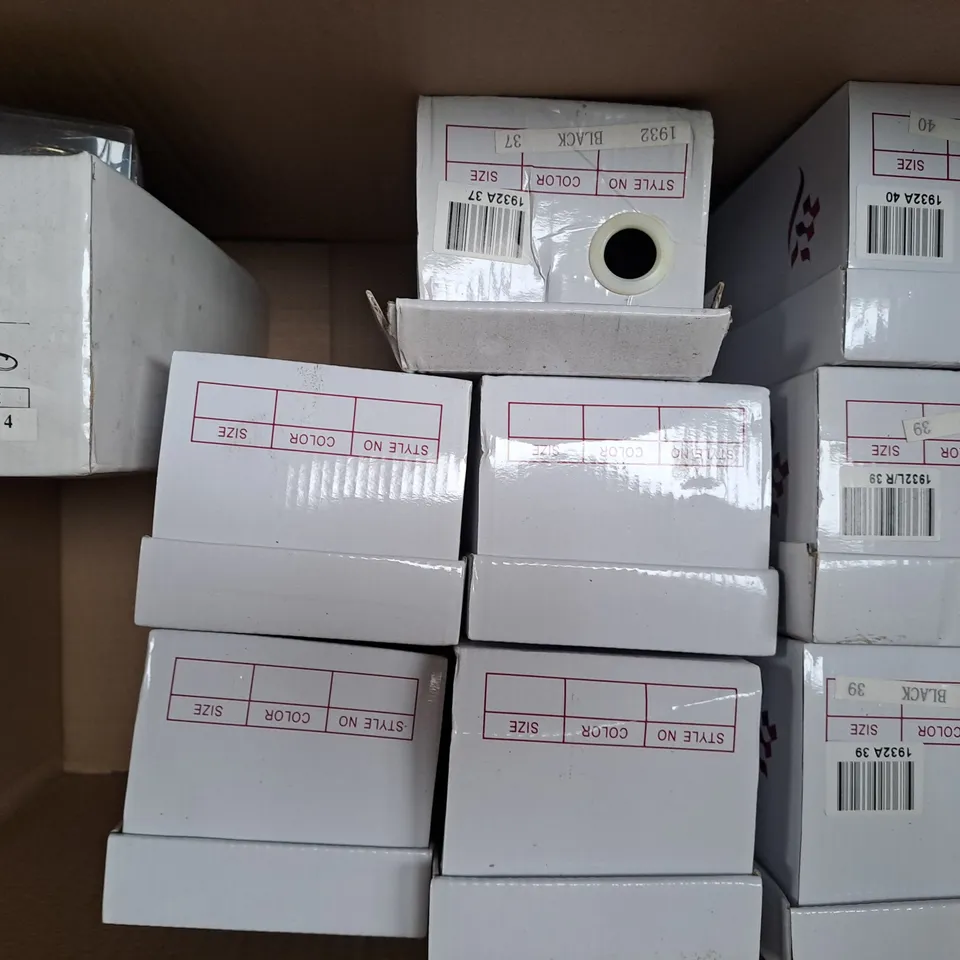 BOX OF APPROXIMATELY 10 ASSORTED PAIRS OF SHOES IN VARIOUS COLOURS, STYLES, AND SIZES