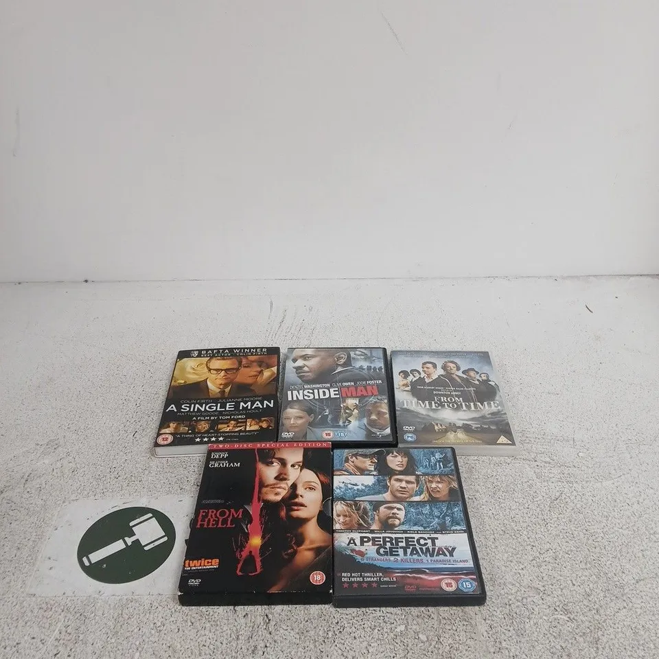 TOTE OF APPROXIMATELY 5 ASSORTED DVDS TO INCLUDE INSIDE MAN, A SINGLE MAN, FROM HELL ETC