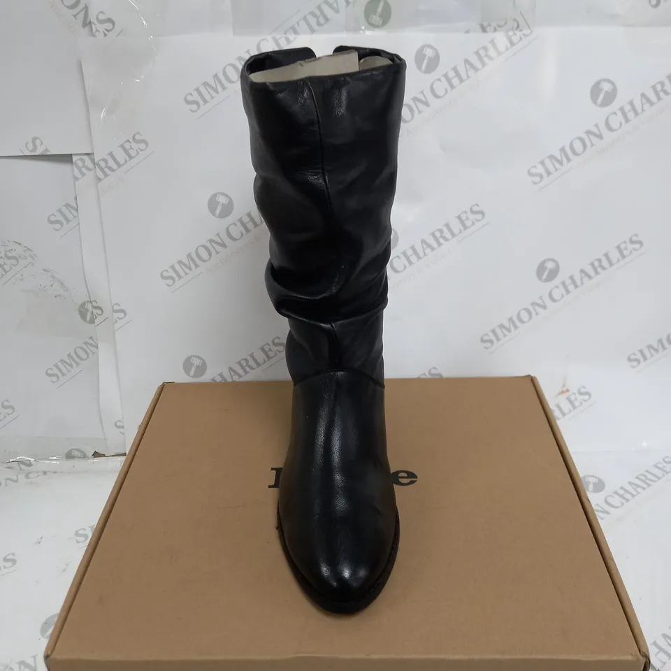 DUNE LEATHER RUCHED CALF BOOTS IN BLACK SIZE 5