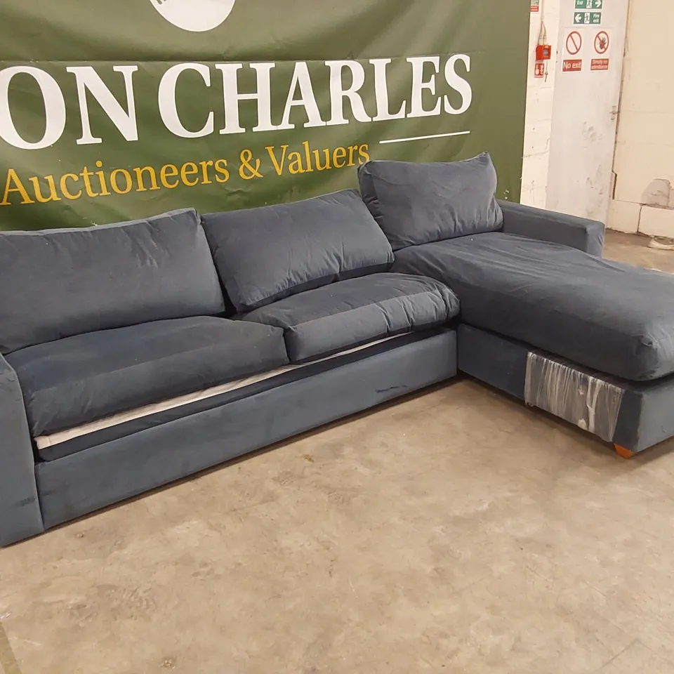 QUALITY DESIGNER ASHWELL CHAISE STORAGE SOFA BED - ROYAL BLUE FABRIC 
