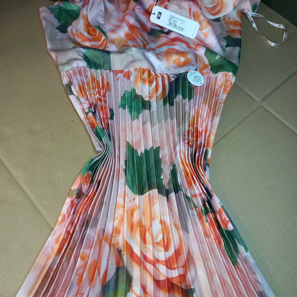 CHI CHI MINK RUFFLE FLORAL PRINT MIDI DRESS - SIZE 16