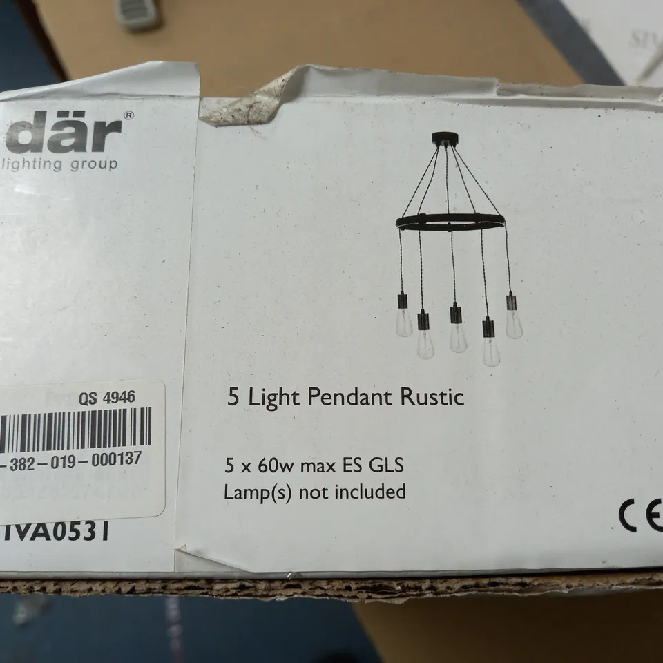BOXED DAR 5-LAMP RUSTIC PENDANT LIGHT 