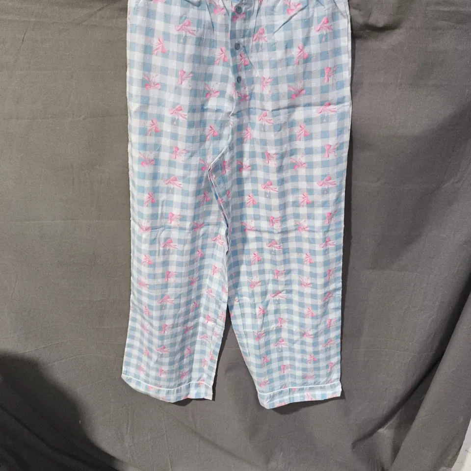 BOUX AVENUE BLUE CHECK BOW COTTON PYJAMA SET – UK 12 (EUR 40)