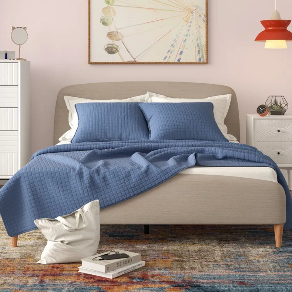 BOXED MERTIE KING SIZE UPHOLSTERED PLATFORM BED - FABRIC LIGHT BEIGE (1 BOX)
