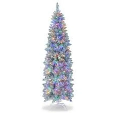 6FT PRE-LIT ARTIFICIAL CHRISTMAS TREE HINGED PENCIL XMAS TREE W/ 250 LED LIGHTS