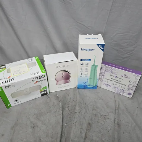 APPROXIMATELY 15 ASSORTED ITEMS TO INCLUDE AROMATIC ESSENTIAL OILS, ORAL IRRIGATOR, BEAUTECH DEVICE, ETC