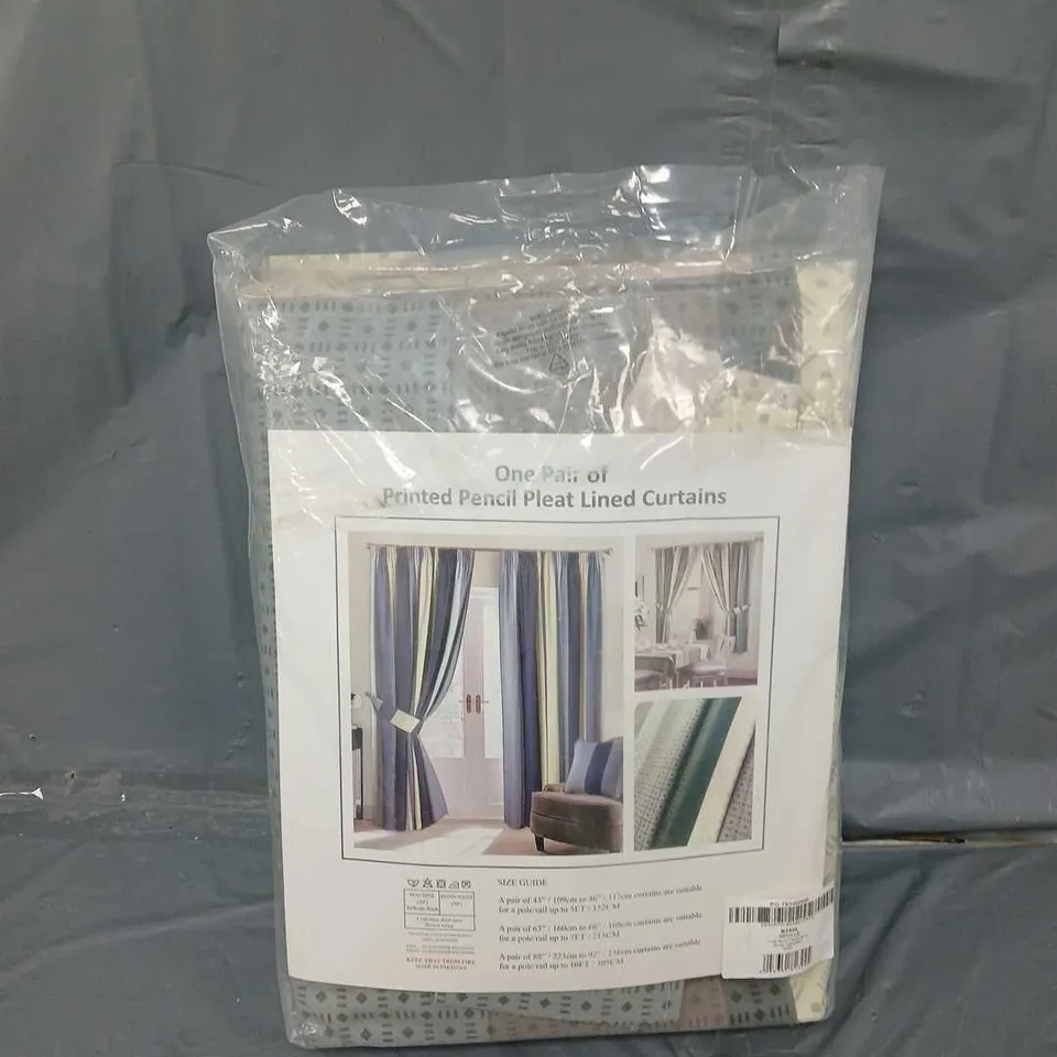 HOME CURTAINS SEVILLE ONE PAIR OF PRINTED PENCIL PLEAT LINED CURTAINS 229X229CM 