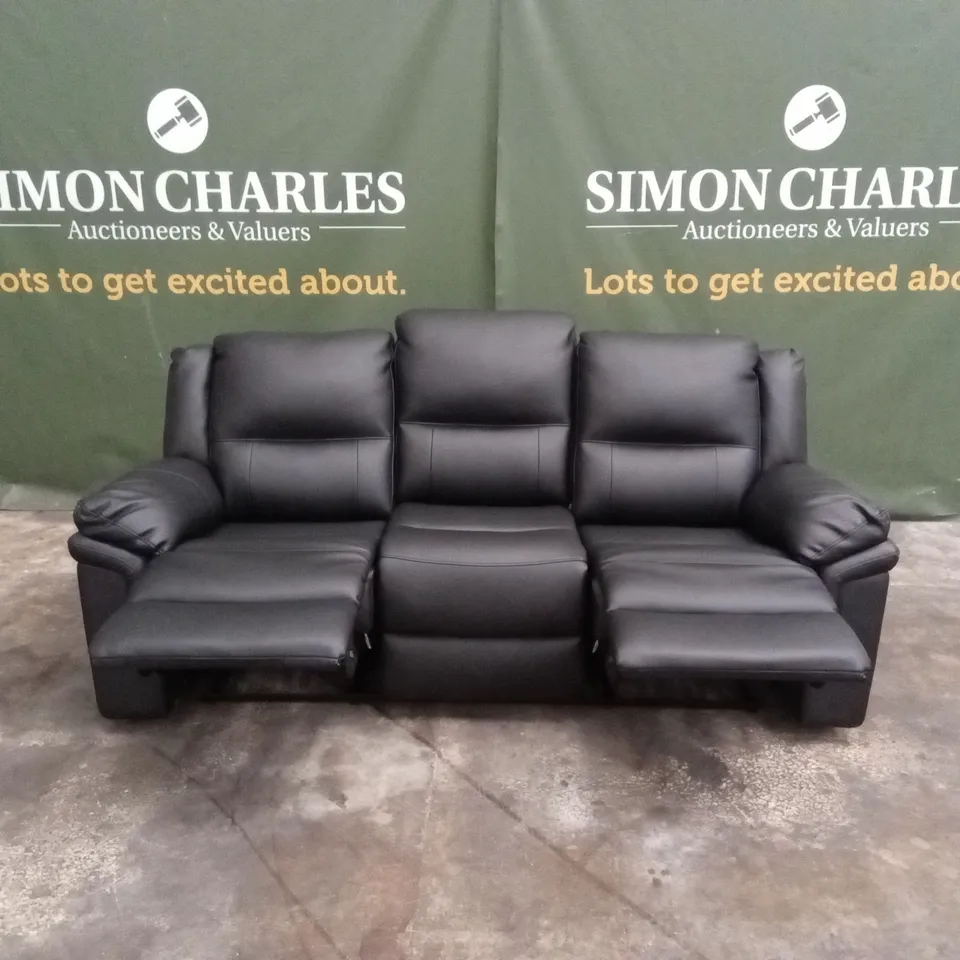 ALBION LUXURY FAUX LEATHER 3 SEATER HIGH BACK MANUAL RECLINER SOFA - BLACK RRP £619