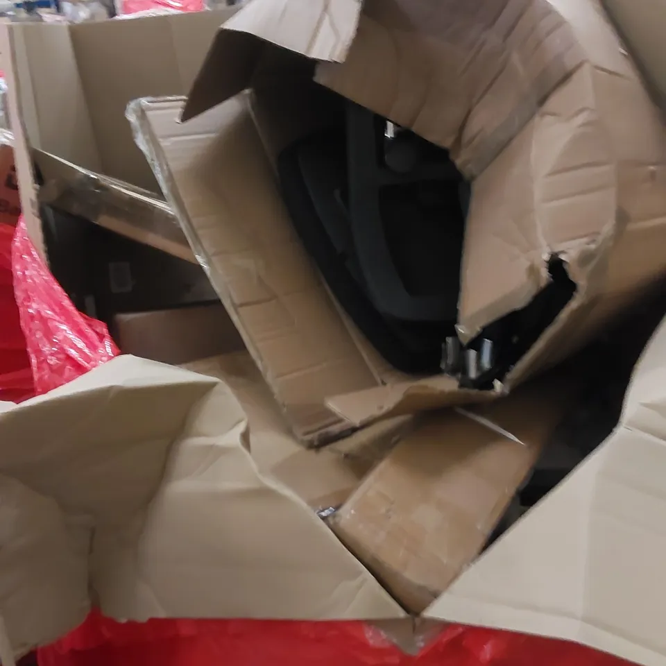 PALLET CONTAINING ASSORTED HOUSEHOLD PRODUCTS. INCLUDES BOXED FURNITURE, INCLUDING OFFICE CHAIRS ETC