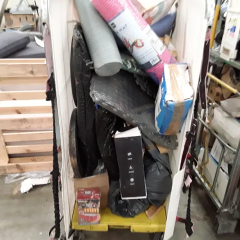 CAGE TO CONTAIN ASSORTMENT OF HOUSE HOLD ITEMS TO INCLUDE FOAM MATS PARASOL BASE, YOGA MAT ELECTRIC HEATERS ECT ETC ( CAGE NOT INCLUDED)