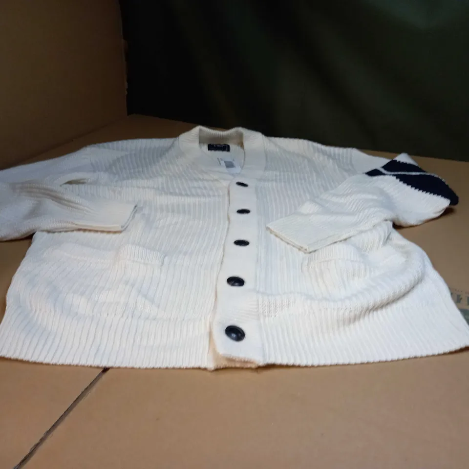 ABERCROMBIE & FITCH WHITE/NAYV KNITTED CARDIGAN - SMALL