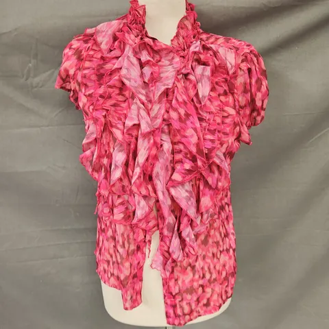 SAINT TROPEZ CRINKLE SHORT SLEEVE SHIRT IN FUCHSIA LEO SIZE S