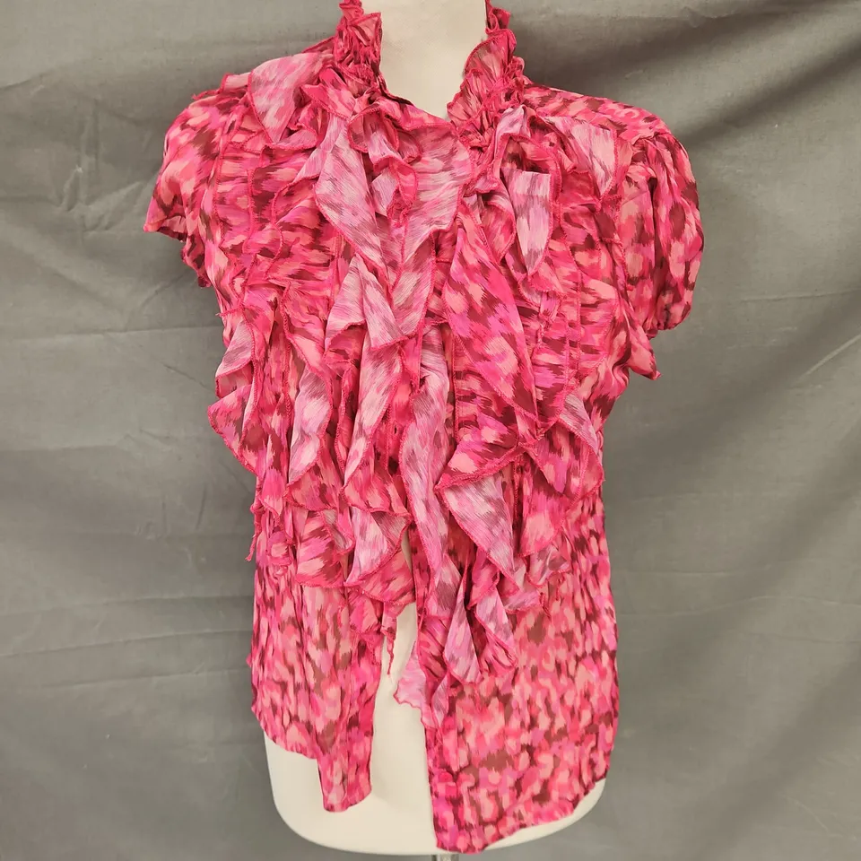 SAINT TROPEZ CRINKLE SHORT SLEEVE SHIRT IN FUCHSIA LEO SIZE S