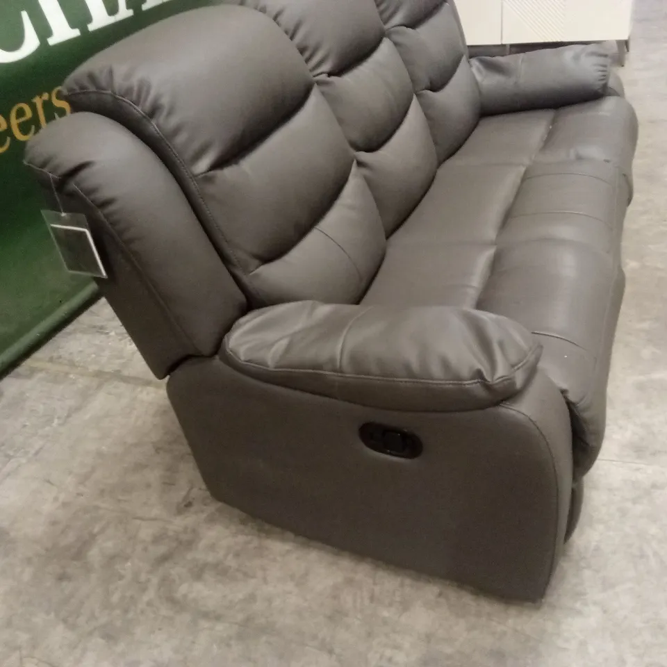 ROTHBURY LUXURY FAUX LEATHER HIGH BACK 3 SEATER MANUAL RECLINER SOFA - CHARCOAL RRP £729