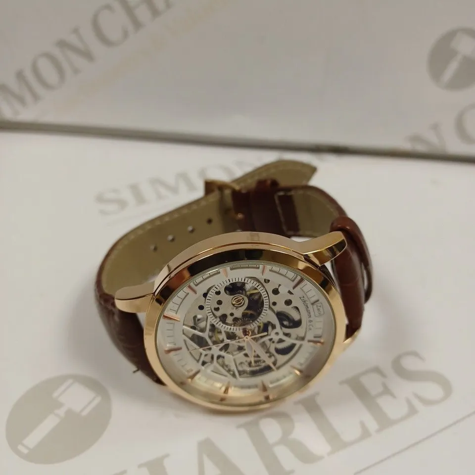 MENS ZIHLMANN & CO AUTOMATIC WATCH - Z210 – SKELETON DIAL – GOLD COLOUR CASE – HAND ASSEMBLED 
