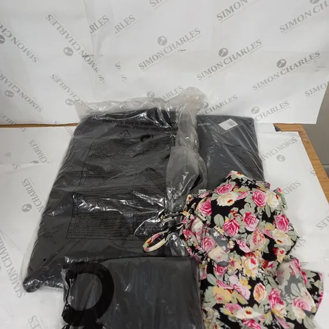 LARGE BOX OF ASSORTED CLOTHING ITEMS IN VARIOUS COLOURS AND SIZES INCLUDING TROUSERS , TOPS AND JUMPERS 