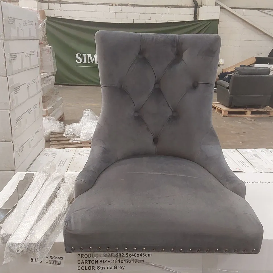 BOXED GREY VELVET UPHOLSTERED DINING CHAIR
