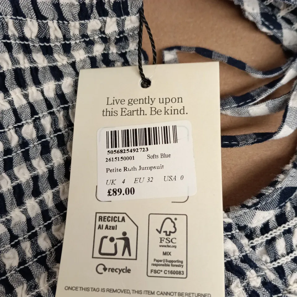 NOBODY'S CHILD PETITE RUTH JUMPSUIT – UK 4, SOFT BLUE