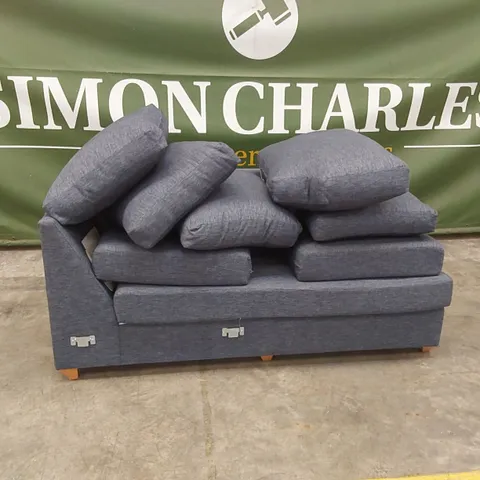 QUALITY DESIGNER CORNER CHAISE SOFA SECTION, WITH EXTRA CUSHIONS - BLUE FABRIC 