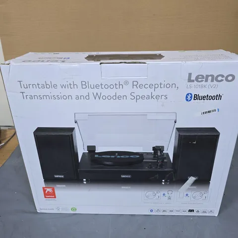 LENCO LS-101BK TURNTABLE WITH BLUETOOTH – BOXED WITH WOODEN SPEAKERS