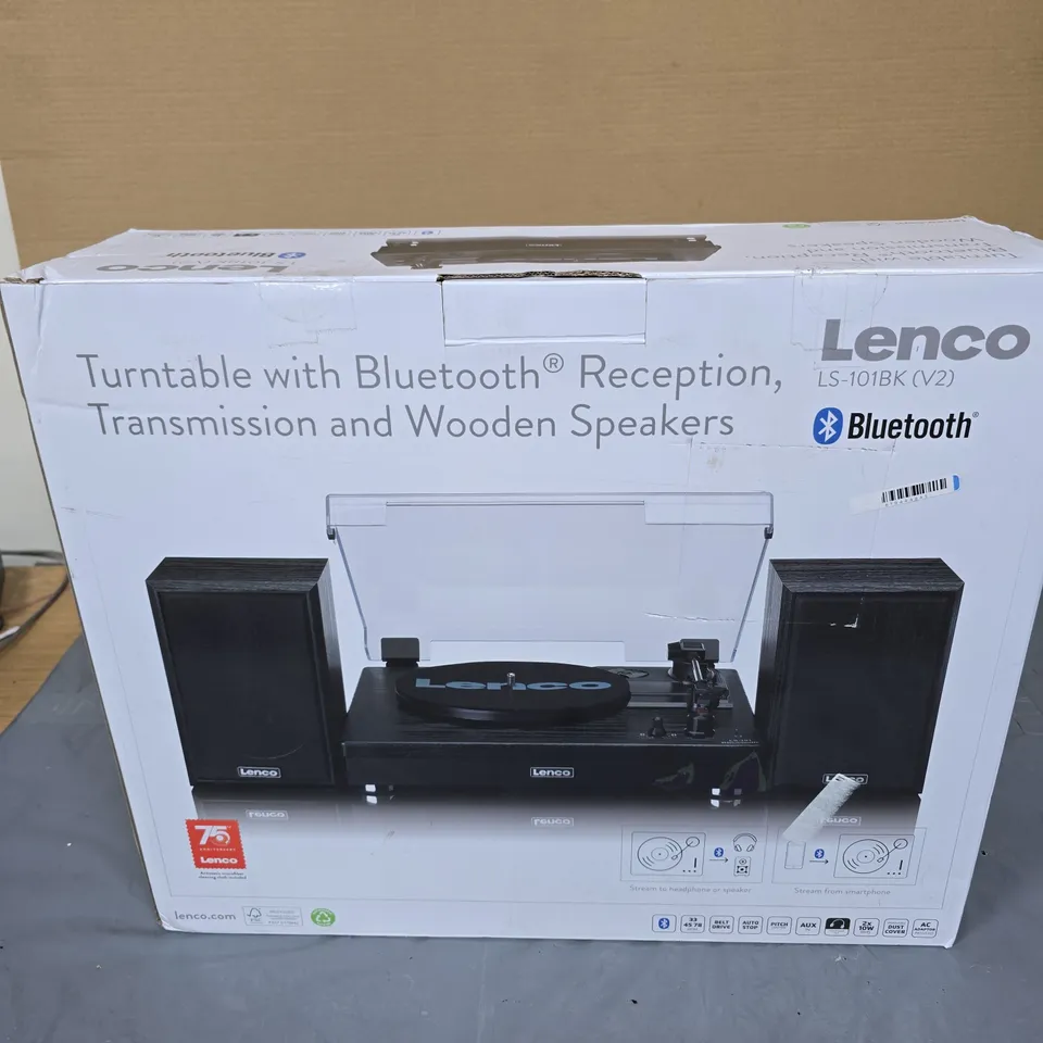LENCO LS-101BK TURNTABLE WITH BLUETOOTH – BOXED WITH WOODEN SPEAKERS