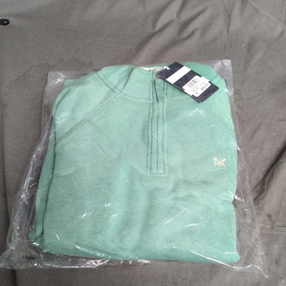 BAGGED CREW CLOTHING COMPANY HALF ZIP SWEATSHIRT – SEAGREEN, UK 10 