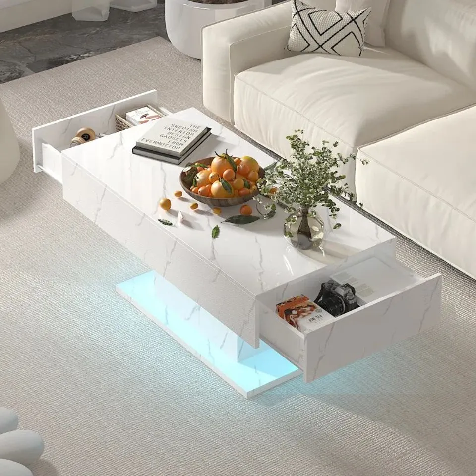 BOXED LED COFFEE TABLE HIGH GLOSS COFFEE TABLE WITH 2 DRAWERS