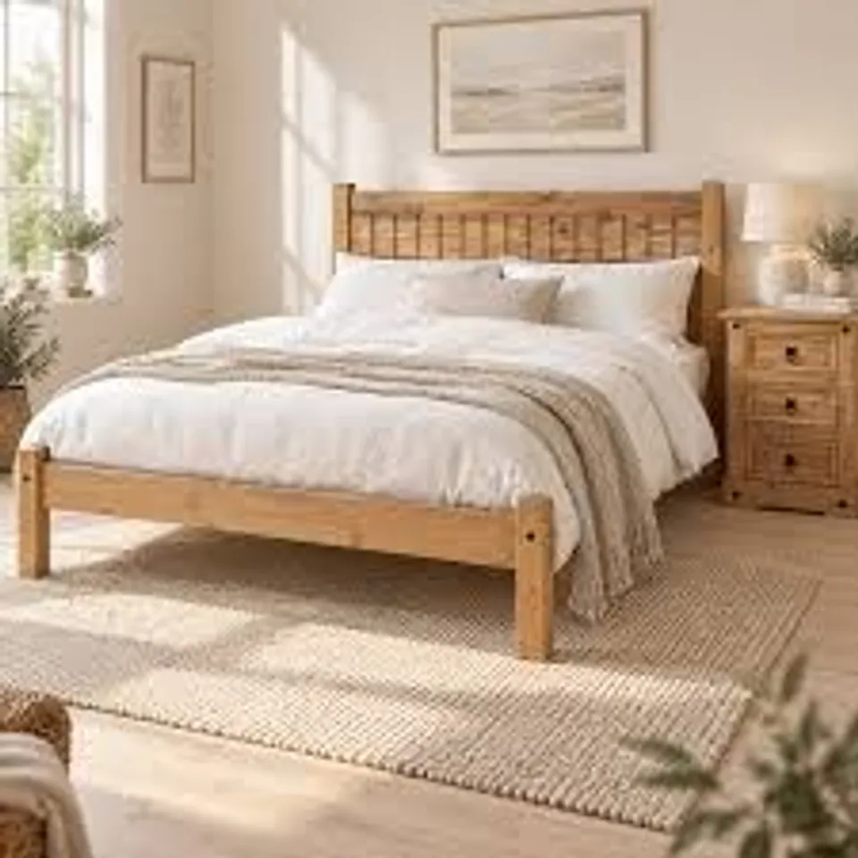 BOXED MAYA 4'6 BED FRAME - DISTRESSED WAXED PINE (2 BOXES)