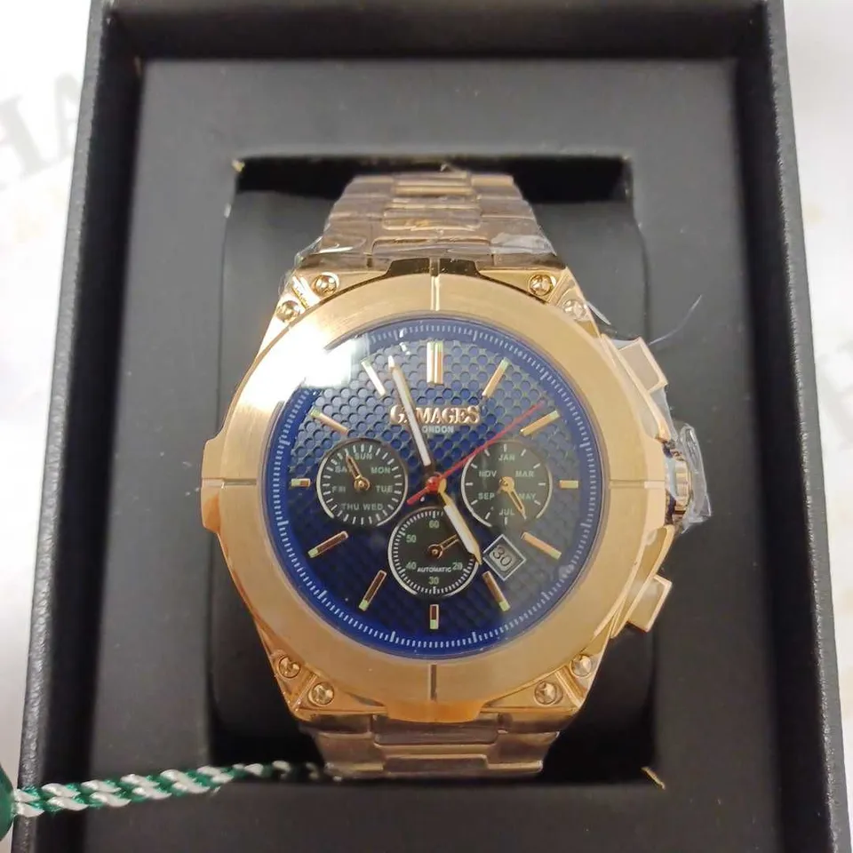 GAMAGES ENDURANCE SPORTS ROSE TRIPLE DATE DIAL AUTOMATIC BRACELET STRAP WRISTWATCH	