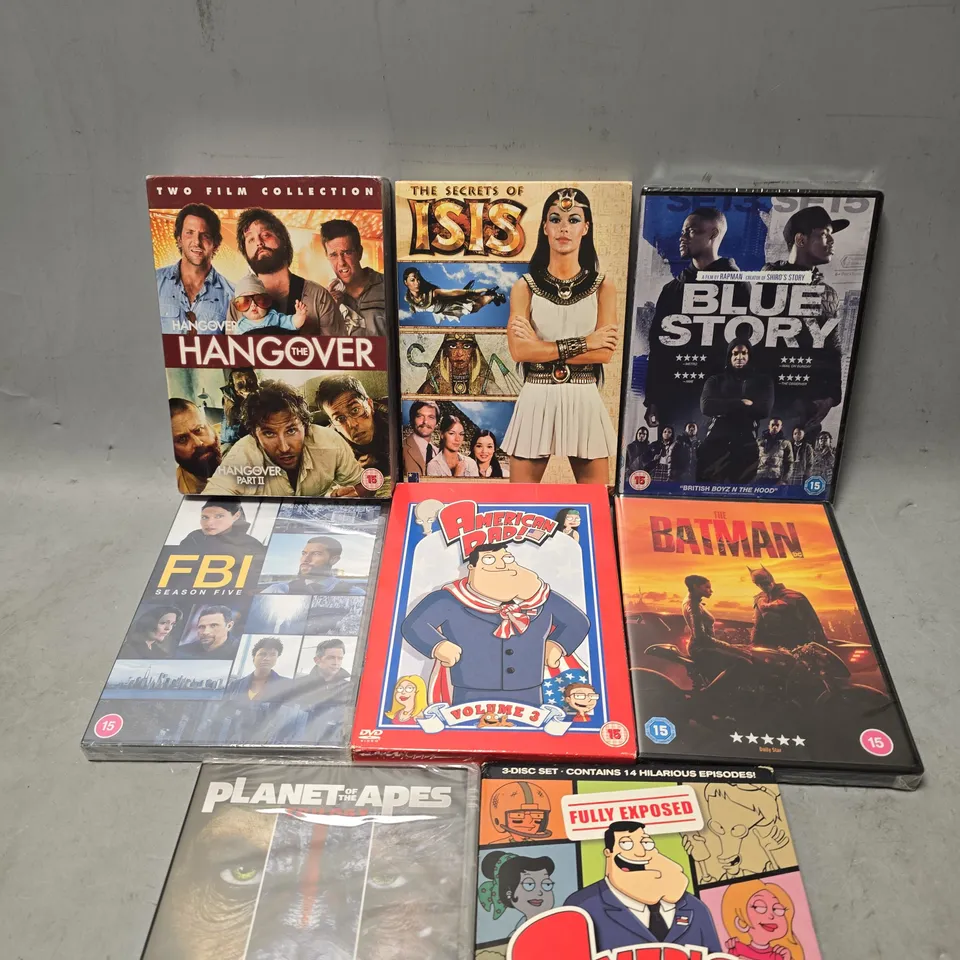 TOTE OF APPROXIMATELY 14 ASSORTED DVD'S TO INCLUDE - THE SECRETS PF ISIS , THE HANGOVER , THE BATMAN ETC
