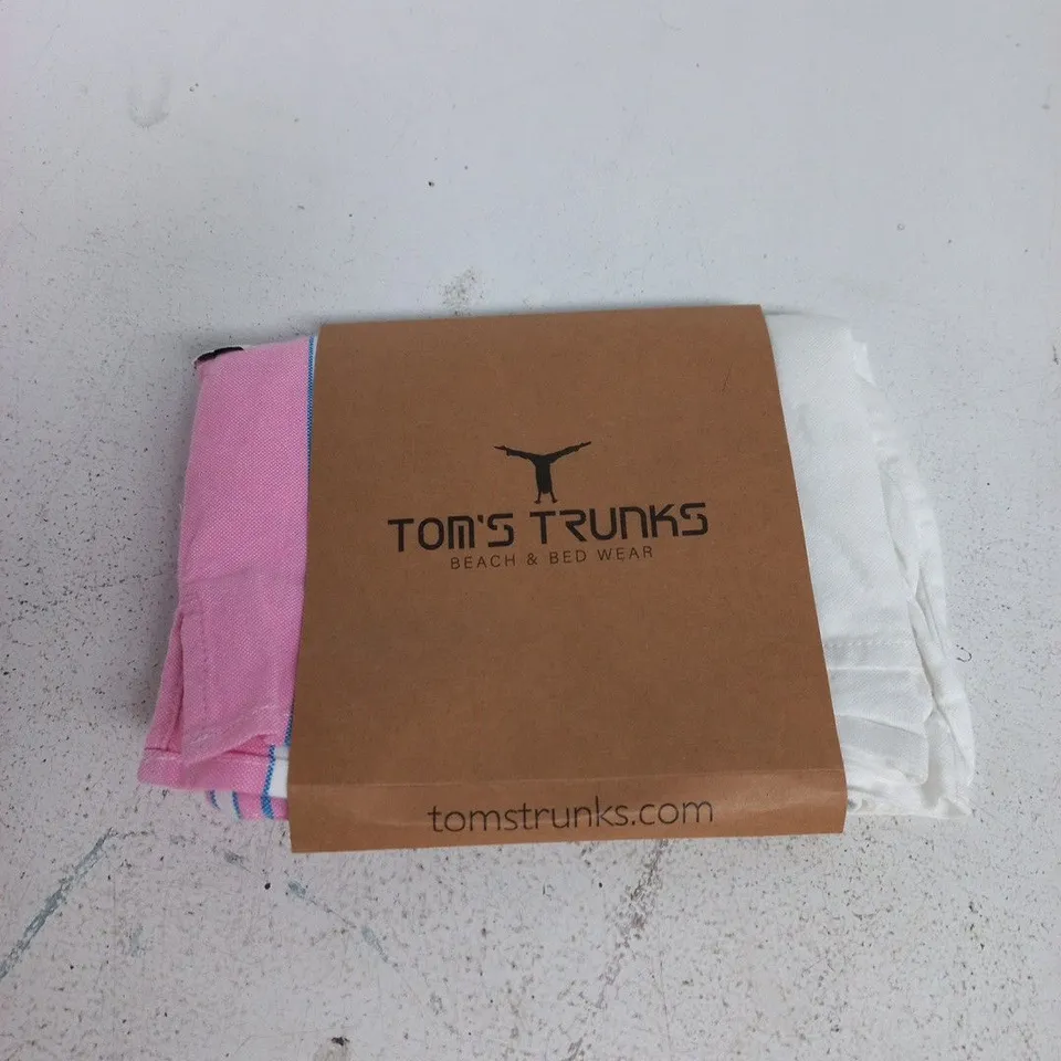 TOM'S TRUNKS CLASSIC SHORT SHORTS – SIZE M, WHITE & PINK