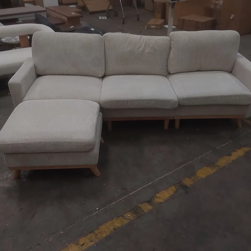 MODULAR CORNER SOFA, L-SHAPED COUCH WITH MOVABLE OTTOMAN, COMFY CORDUROY COUCH WITH SPRING CUSHION UPHOLSTERY COLOUR: BEIGE