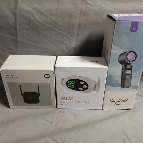 BOX OF APPROX 10 ASSORTED ELECTRICAL ITEMS TO INCLUDE XIAOMI WIFI ROUTER PRO, PALM SLEEP MASSAGER + HANDHELD FAN 