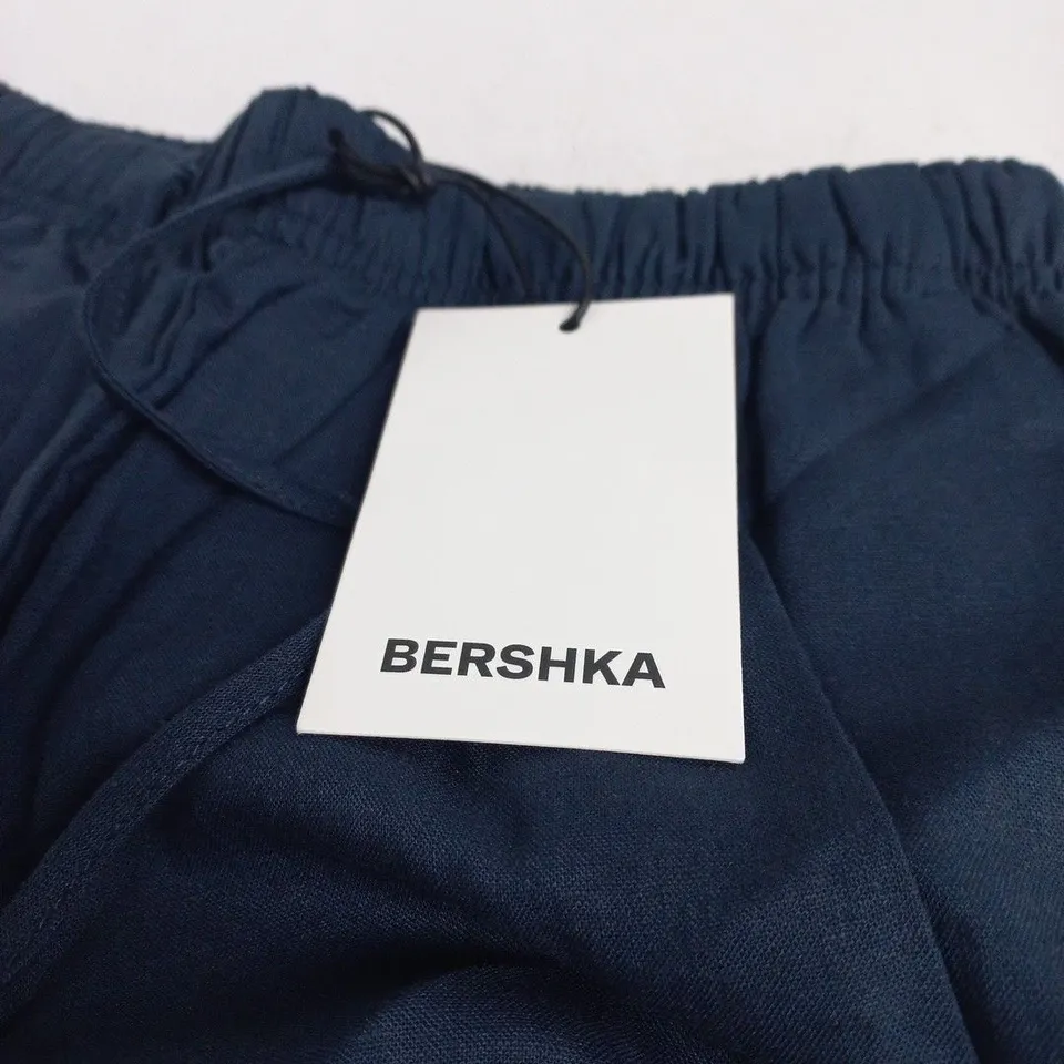 BERSHKA NAVY BLUE DRAWSTRING TROUSERS – UK SMALL