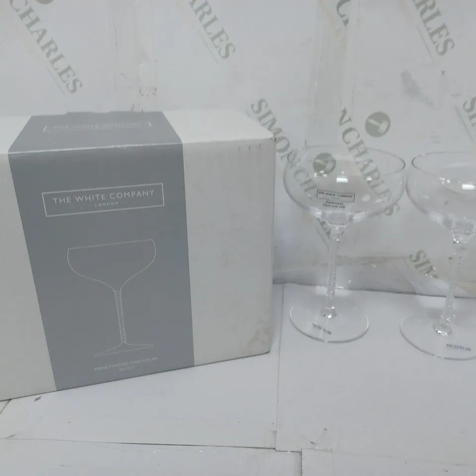 BOXED THE WHITE COMPANY FERNE TWISTED STEM COUPE GLASSES (SET OF 2)