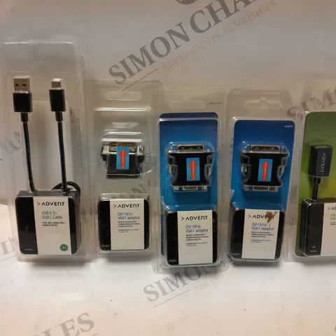 APPROXIMATELY 5 ASSORTED ADVENT PRODUCTS TO INCLUDE USB A TO USB C CABLE, DV-I M TO VGA F ADAPTOR