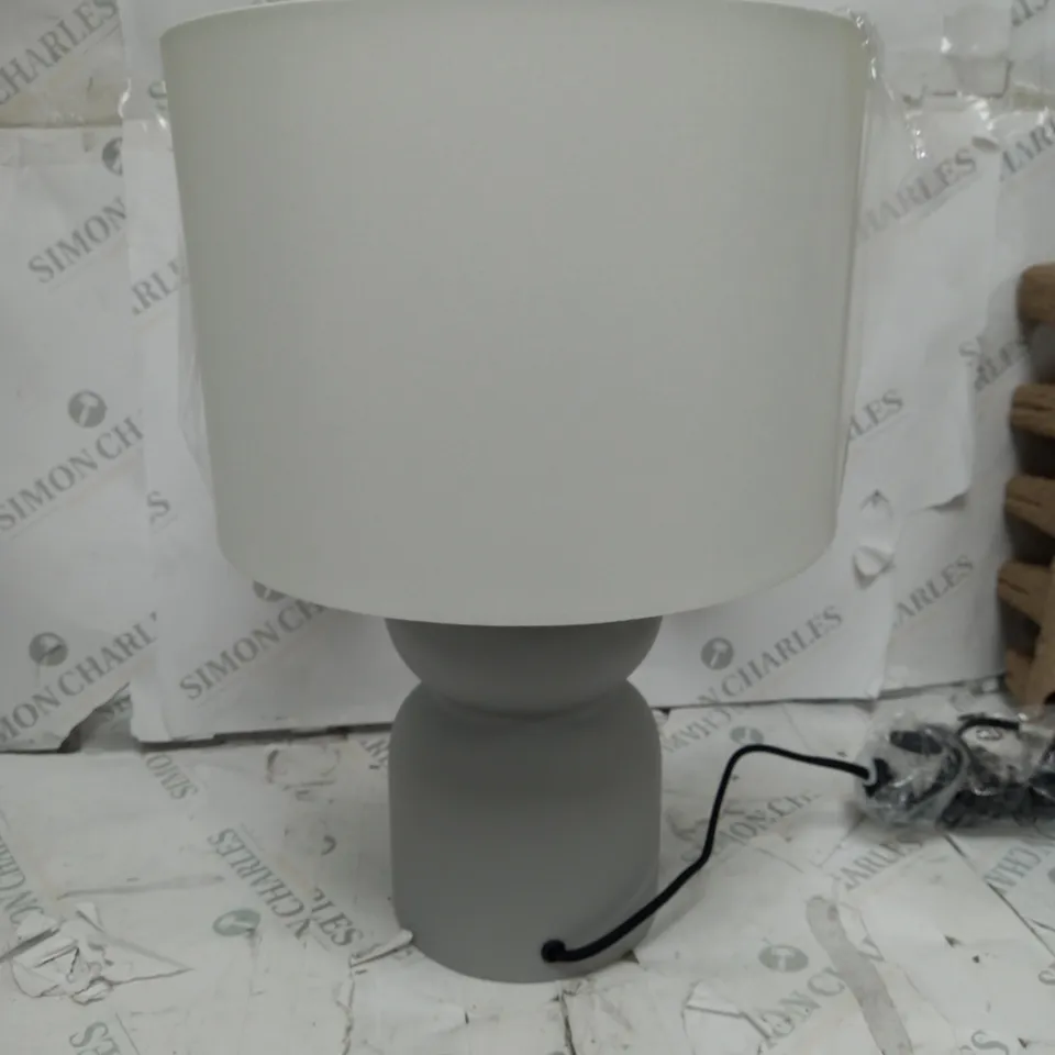 GREY GLASS BASE LAMP WITH WHITE LAMPSHADE