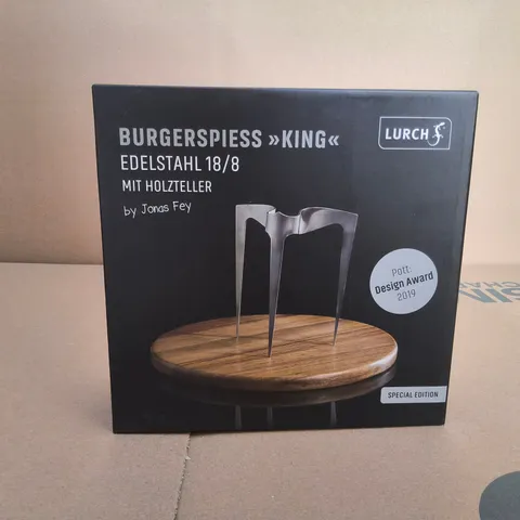 LURCH BURGER SKEWER - KING - STAINLESS STEEL 18/8 WITH WOODEN PLATE