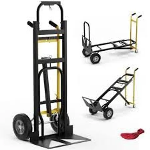 BOXED 3 IN 1 FOLDING METAL HAND TRUCK WITH 4 RUBBER WHEELS HEAVY DUTY INDUSTRIAL TRANSPORT CART 450KG CAPACITY (1 BOX)