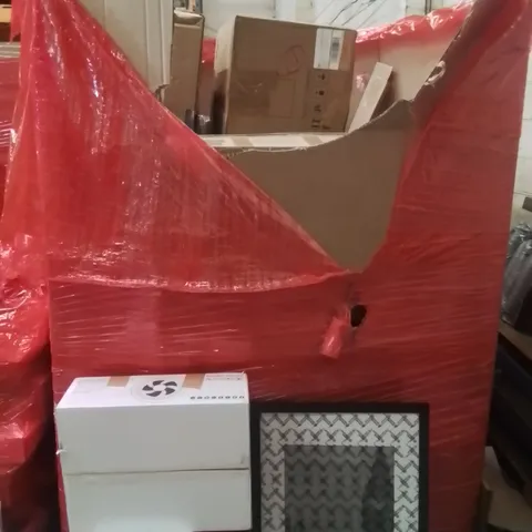 PALLET OF ASSORTED HOUSEHOLD GOODS AND PRODUCTS TO INCLUDE;PICTURE FRAME,AIR COOLER,CEILING FAN