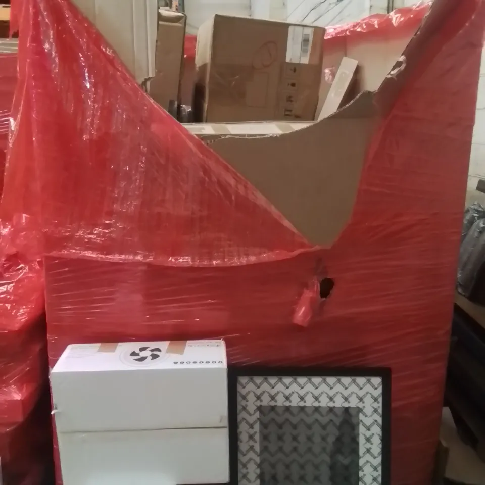 PALLET OF ASSORTED HOUSEHOLD GOODS AND PRODUCTS TO INCLUDE;PICTURE FRAME,AIR COOLER,CEILING FAN