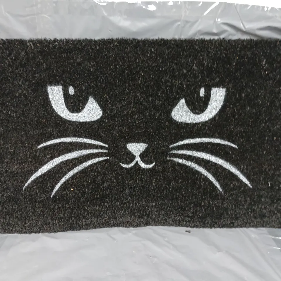 ARTSY MATS PVC BACKED COIR DOORMAT IN BLACK (CAT FACE) (75x45cm)