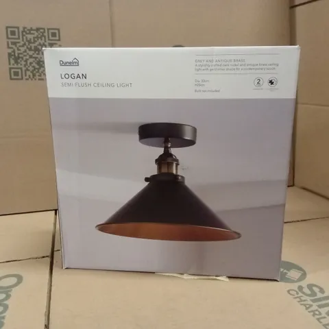 BOXED LOGAN GREY INDUSTRIAL SEMI FLUSH CEILING LIGHT