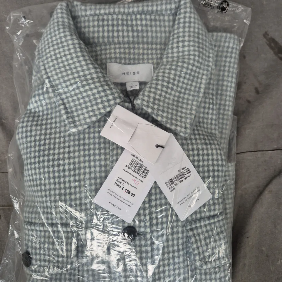 REISS AIRFORCE BLUE/WHITE GINGHAM OVERSHIRT – SIZE L