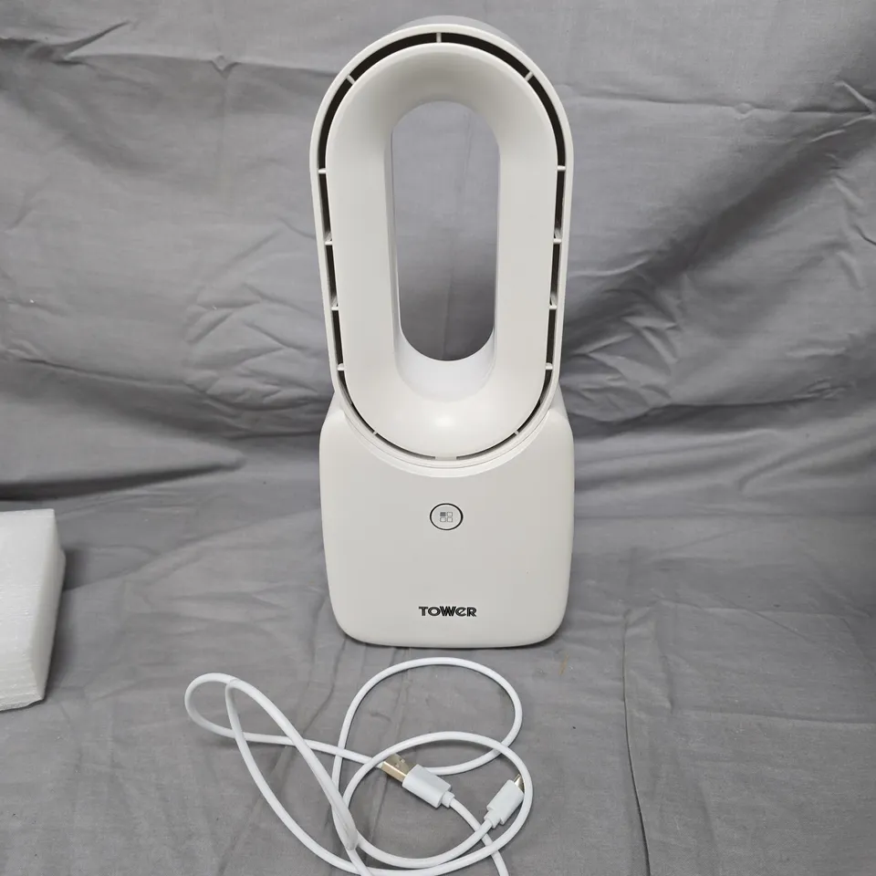 TOWER CORDLESS DESK FAN – WHITE, USB POWERED (BOXED)