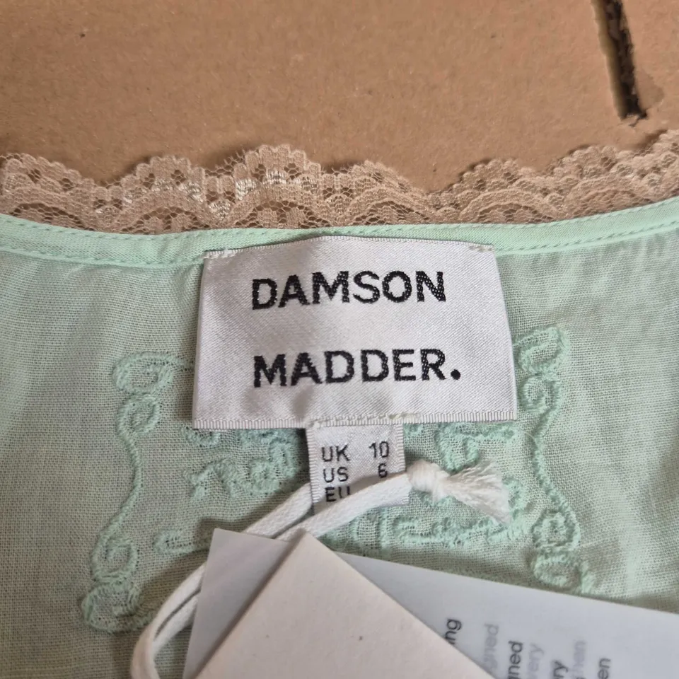 DAMSON MADDER WOMEN’S DRESS – MINT GREEN WITH LACE TRIM, UK 10