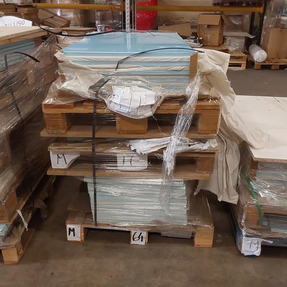 PALLET OF APPROXIMATELY 30 BRAND NEW IVORY CREAM GLOSS KITCHENS/BEDROOM REPLACEMENT CABINET DOOR/DRAWER/END PANELS IN ASSORTED SIZES TO INCLUDE;