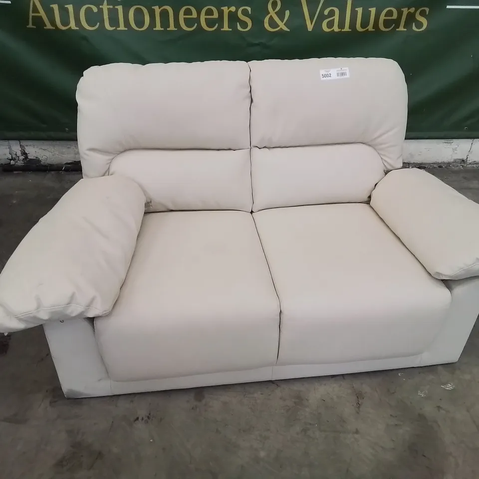 DESIGNER TWO SEATER SOFA CREAM FAUX LEATHER
