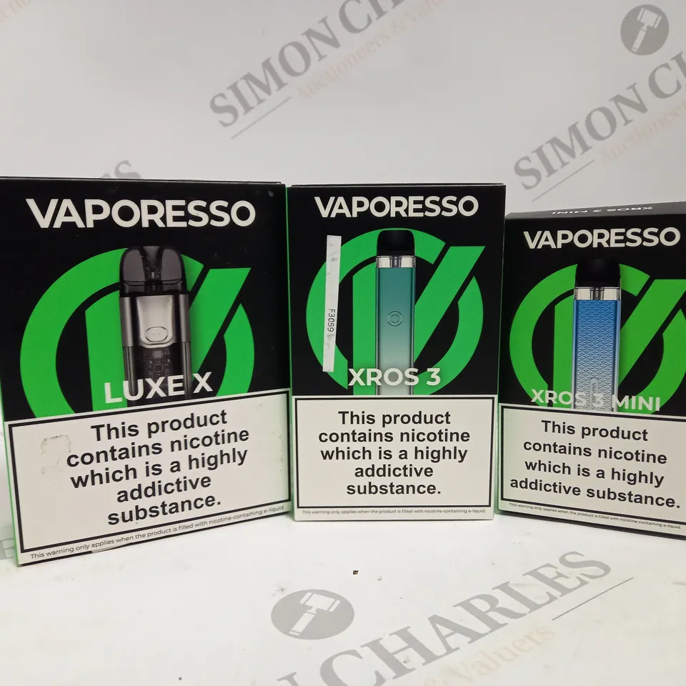 APPROXIMATELY 20 ASSORTED BOXED VAPORESSO VAPING PRODUCTS TO INCLUDE XROS 3, XROS 3 MINI, LUXE X ETC.